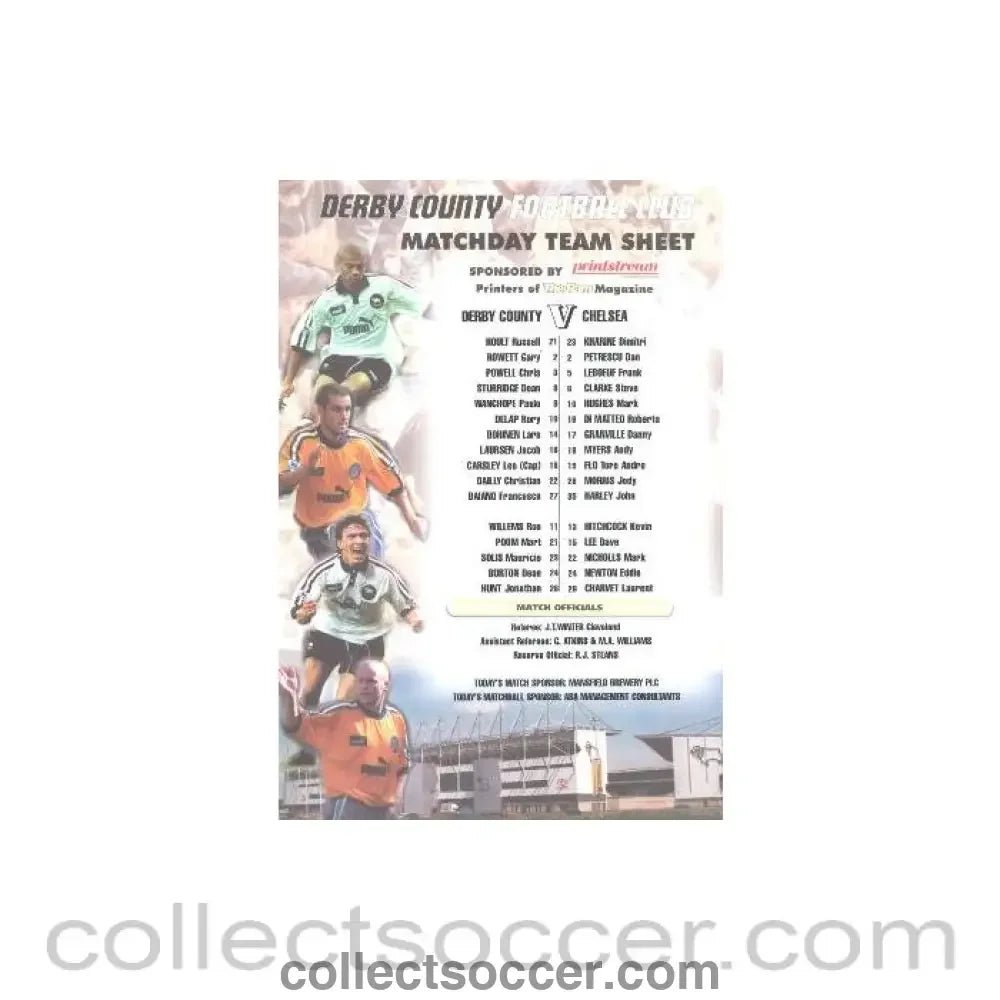 1997 - Derby County v Chelsea teamsheet of Season 1997-98 - Collect Soccer