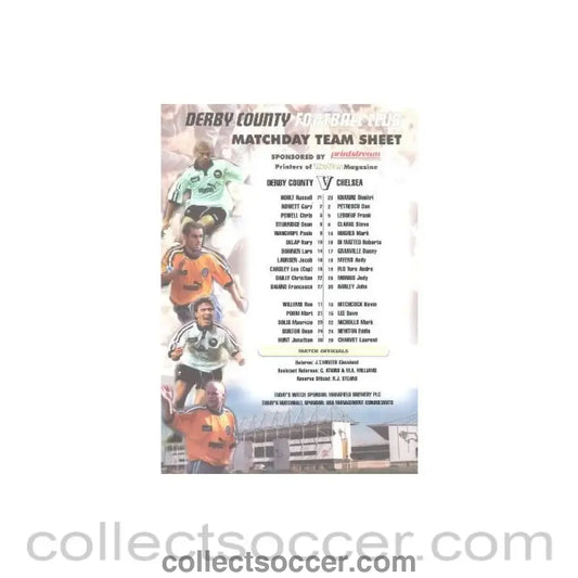 1997 - Derby County v Chelsea teamsheet of Season 1997-98
