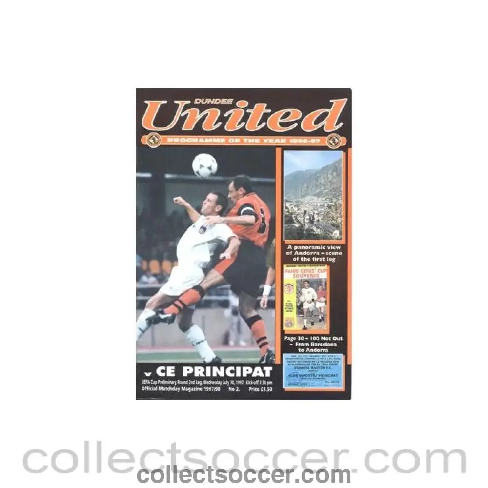 1997 - Dundee United v Principat official programme 30/07/1997 UEFA Cup - Collect Soccer