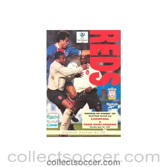 1997 European Cup Winners Cup Semi-Final 2nd Leg Liverpool v Paris Saint-Germain official programme 24/04/1997