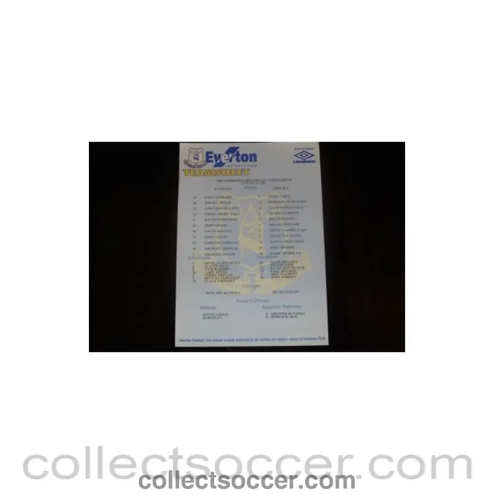 1997 - Everton v Chelsea official teamsheet 27/07/1997 The Umbro International Tournament at Everton - Collect Soccer