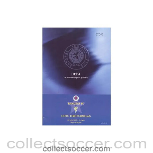 1997 Glasgow Rangers v Gotu Itrottarfelag official programme 30/07/1997 UEFA Cup