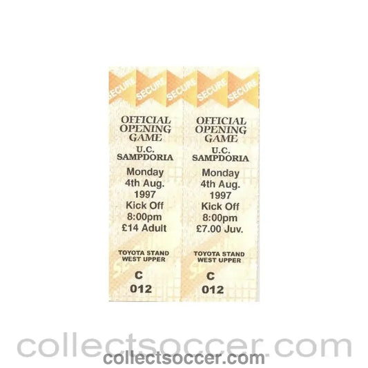 1997 - In the USA - University of Cincinnati v Sampdoria tickets 04/08/1997
