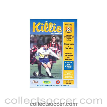 1997 - Kilmarnock v Nice official programme 02/10/1997 Cup Winners Cup - Collect Soccer
