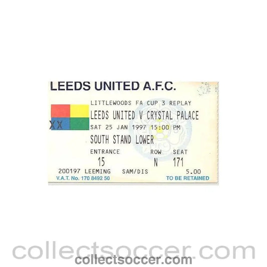 1997 - Leeds United v Crystal Palace ticket 25/01/1997 Littlewoods Cup - Collect Soccer