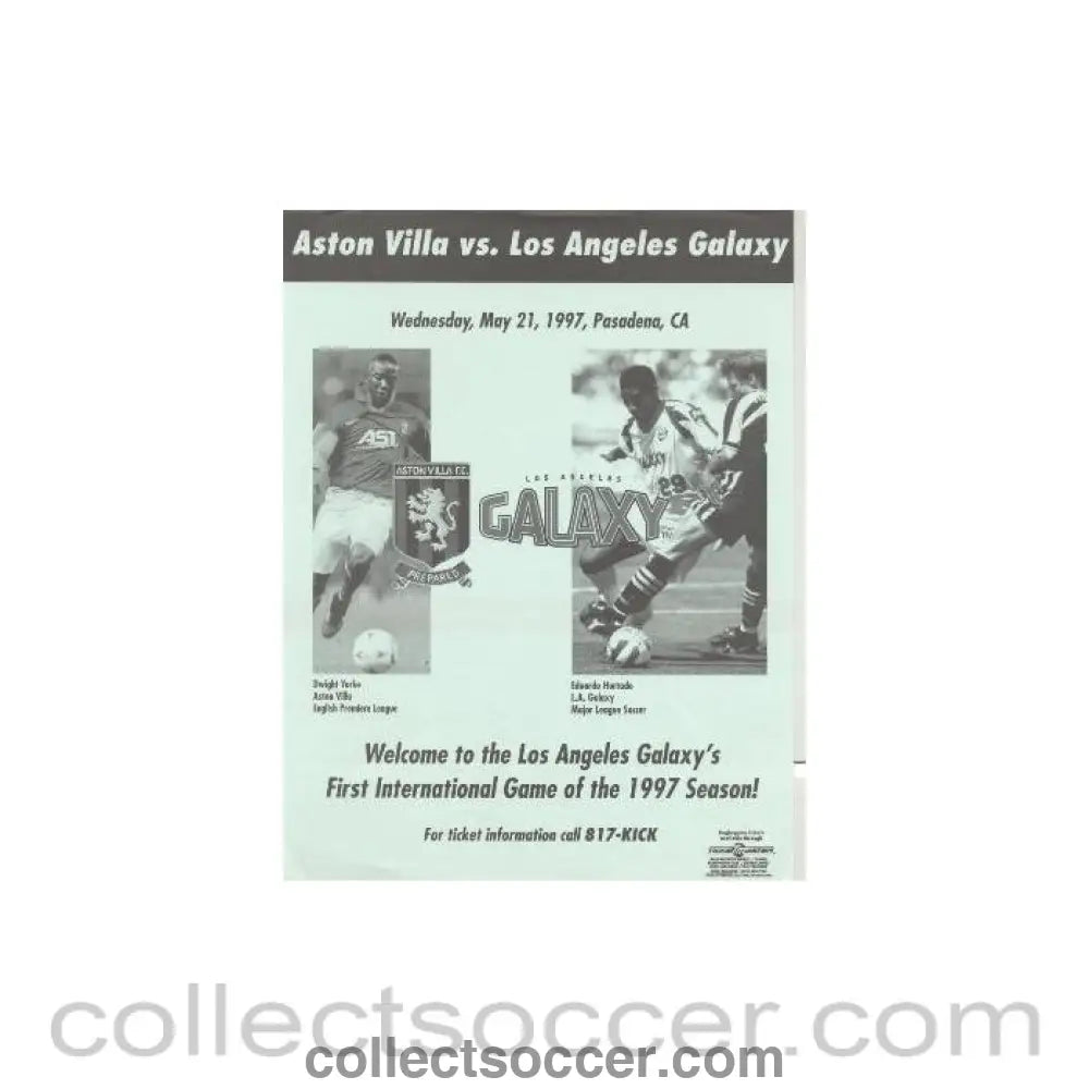 1997 - Los Angeles Galaxy v Aston Villa official programme 21/05/1997