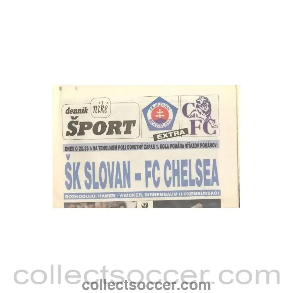 1997 - Slovan, Bratislava v Chelsea Dennik Sport newspaper Slovak produced in Slovakian 02/10/1997 - Collect Soccer