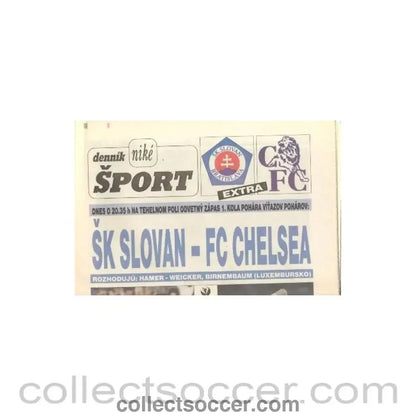 1997 - Slovan, Bratislava v Chelsea Dennik Sport newspaper Slovak produced in Slovakian 02/10/1997 - Collect Soccer
