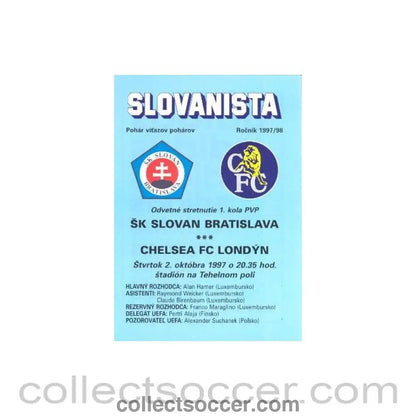 1997 - Slovan, Bratislava vChelsea official programme 02/10/1997 in Slovakian - Collect Soccer