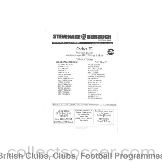 1997 - Stavenage Borough vChelsea official programme 04/08/1997 Pre-Season Friendly