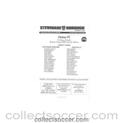 1997 - Stavenage Borough vChelsea official programme 04/08/1997 Pre-Season Friendly - Collect Soccer
