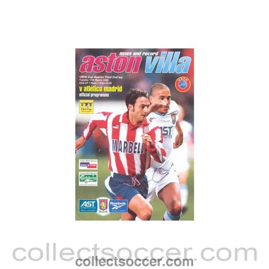 1998 - Aston Villa v Atletico Madrid official programme 17/03/1998 UEFA Cup - Collect Soccer