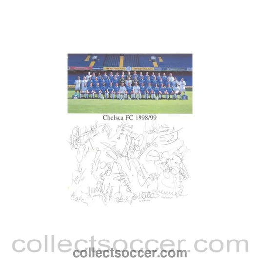 1998 - Chelsea FC 1998-1999 card with a team photograph and facsimile signatures of the entire team