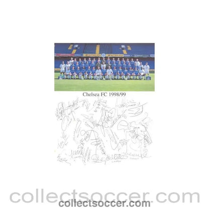 1998 - Chelsea FC 1998-1999 card with a team photograph and facsimile signatures of the entire team - Collect Soccer