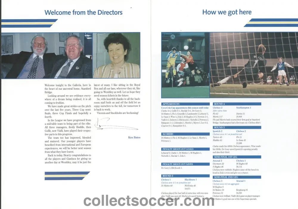 1998 Chelsea League Cup Final Winners Menu - Collect Soccer