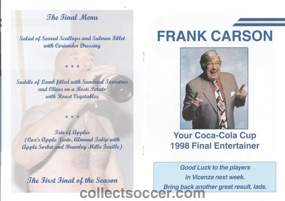1998 Chelsea League Cup Final Winners Menu - Collect Soccer