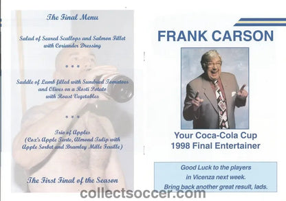 1998 Chelsea League Cup Final Winners Menu - Collect Soccer
