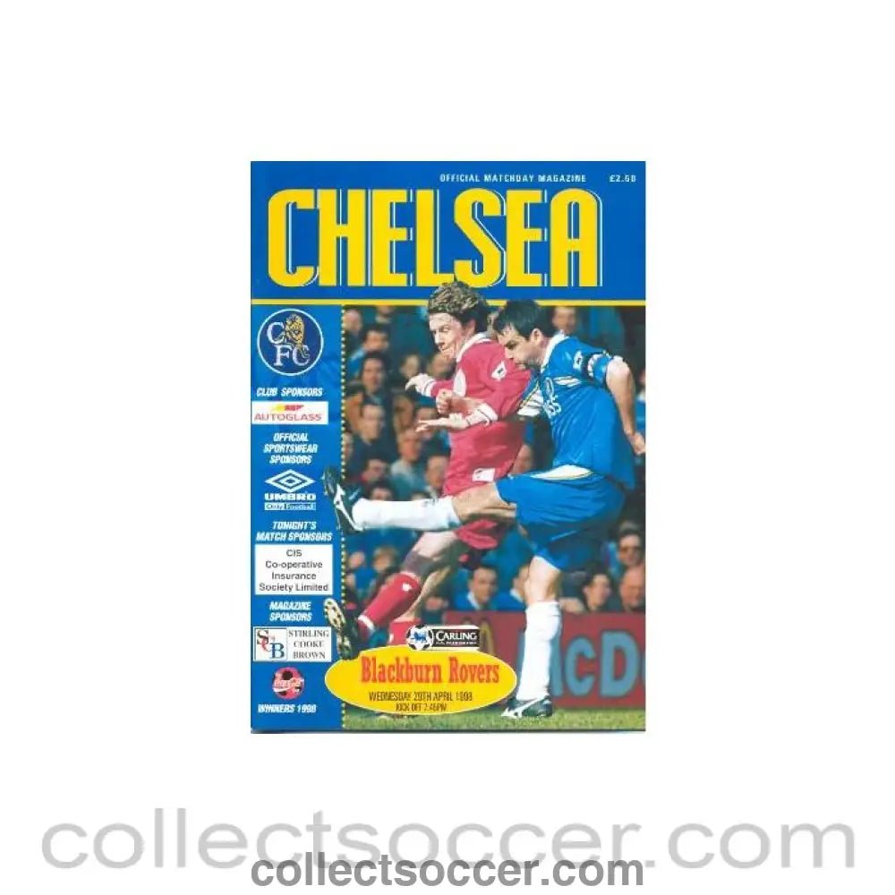 1998 - Chelsea v Blackburn Rovers official programme 29/04/1998 - Collect Soccer