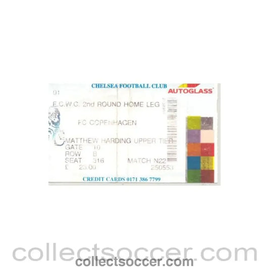 1998 - Chelsea v Copenhagen ticket 22/10/1998 European Cup Winners Cup 2nd Round