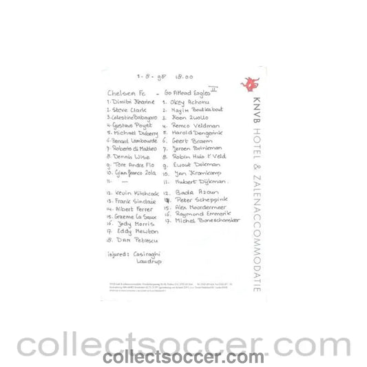 1998 - Chelsea v Go Ahead Eagles 01/08/1998 handwritten teamsheet - Collect Soccer