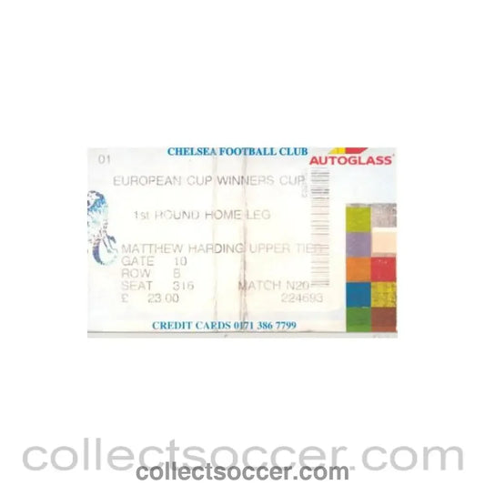1998 - Chelsea v Helsingborgs ticket 17/09/1998 European Cup Winners Cup 1st Round