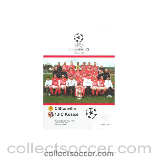 1998 - Cliftonville v Kosice official programme 22/07/1998 Champions League - Collect Soccer