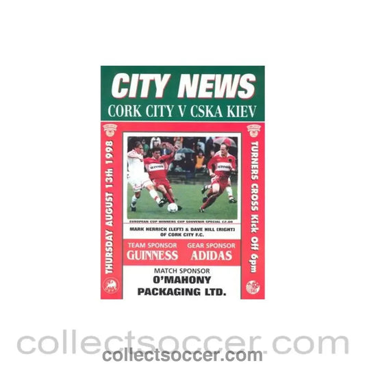1998 - Cork City v CSKA Kiev official programme 13/08/1998 Cup Winners Cup - Collect Soccer