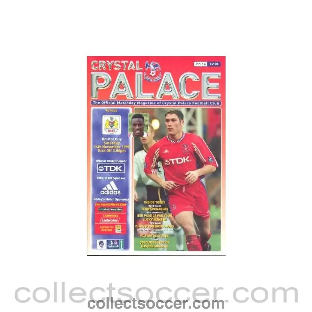 1998 - Crystal Palace v Bristol City official programme 14/11/1998 - Collect Soccer