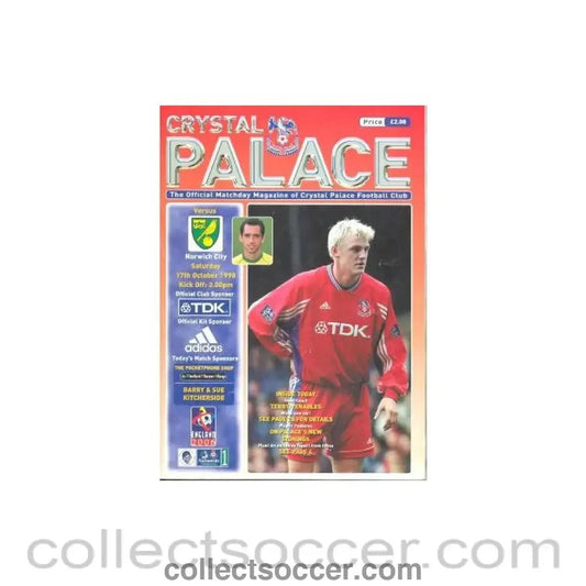 1998 - Crystal Palace v Norwich City official programme 17/10/1998 - Collect Soccer