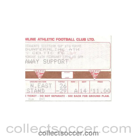 1998 - Dunfermline v Celtic used ticket 16/02/1998 Scottish Cup