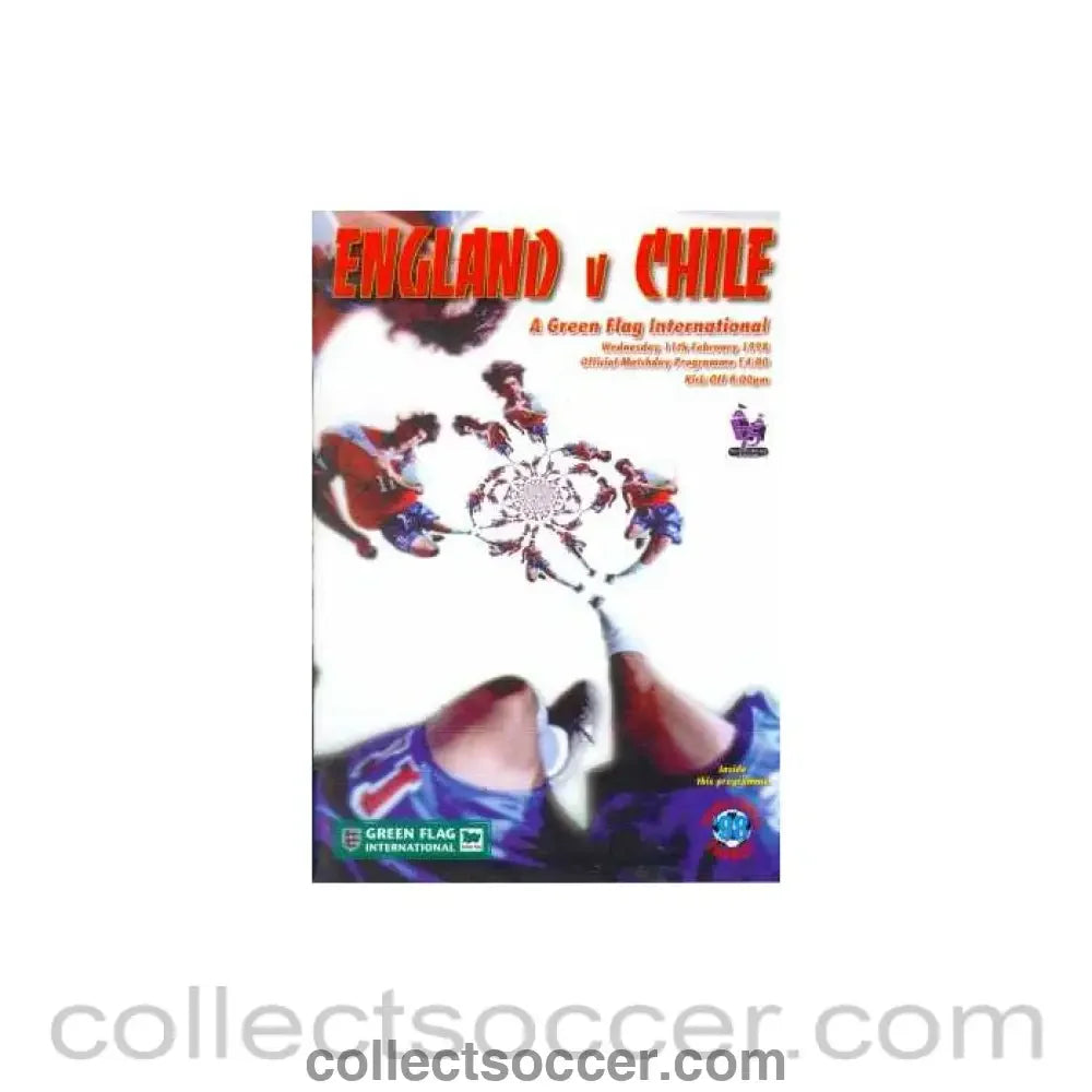 1998 England V Chile Programme 11/02/1998