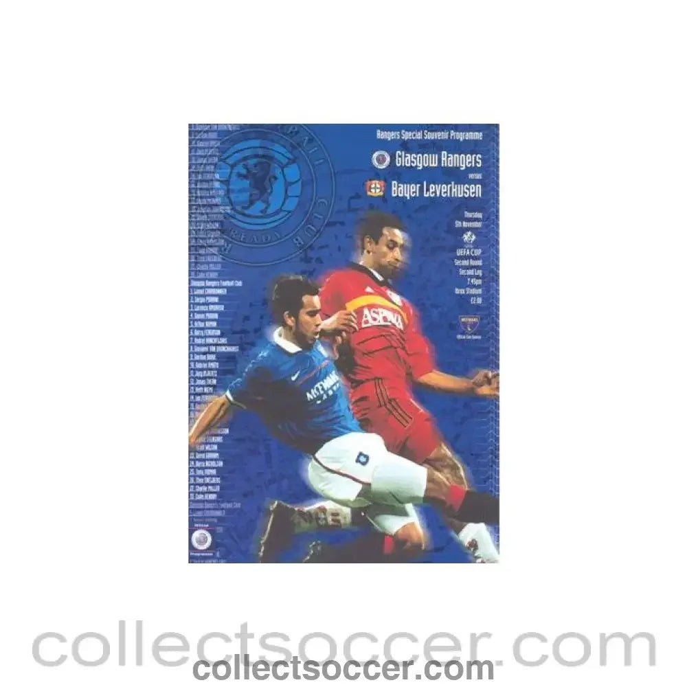 1998 - Glasgow Rangers v Bayer Leverkusen official programme 05/11/1998 UEFA Cup - Collect Soccer