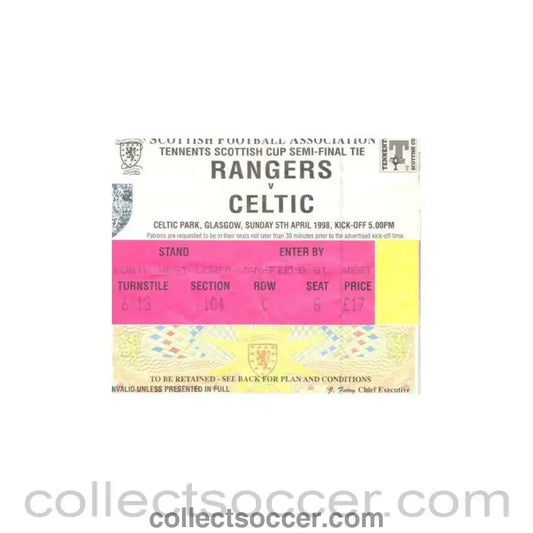 1998 - Glasgow Rangers v Celtic ticket 05/04/1998 Scottish Cup Semi-Final