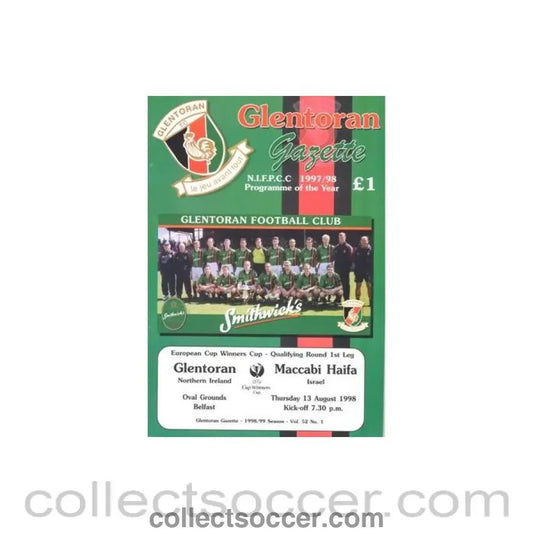 1998 - Glentoran v Maccabi Haifa official programme 13/08/1998 Cup Winners Cup - Collect Soccer