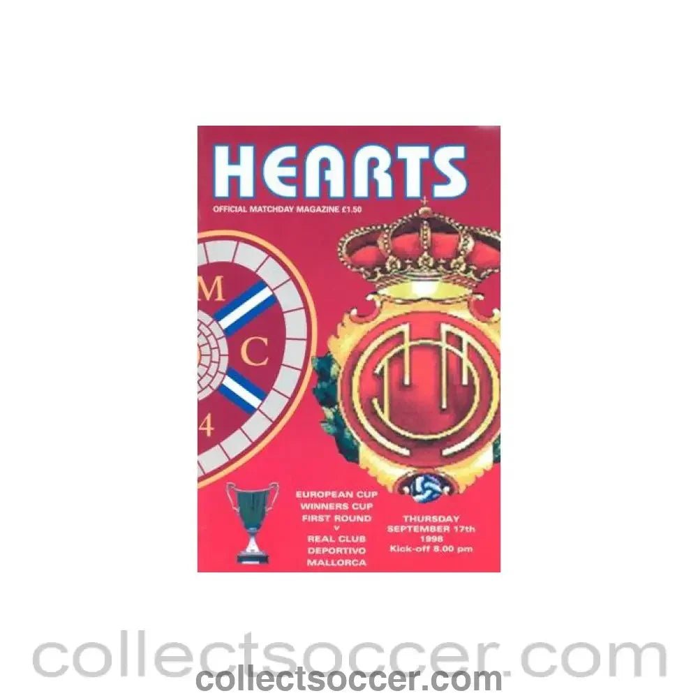 1998 - Heart of Midlothian v Real Club Deportivo Majorca official programme 17/09/1998 Cup Winners Cup - Collect Soccer