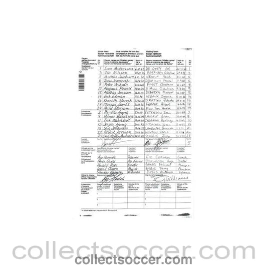 1998 - Helsingborg v Chelsea handwritten teamsheet 01/10/1998 - Collect Soccer