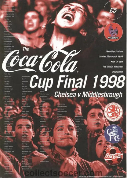 1998 League Cup Final Programme Chelsea v Middlesbrough - Collect Soccer