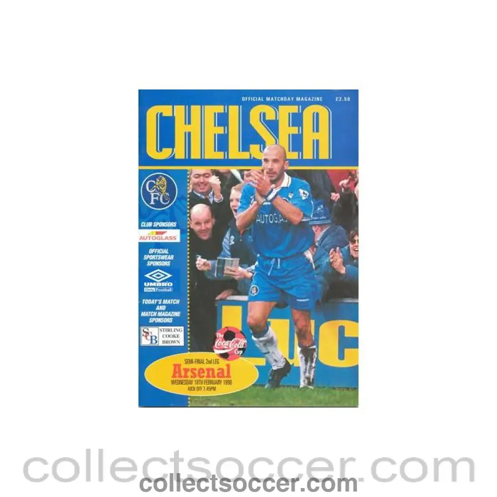 1998 League Cup Semi - Final 2nd Leg Chelsea v Arsenal official programme 18/02/1998 - Collect Soccer