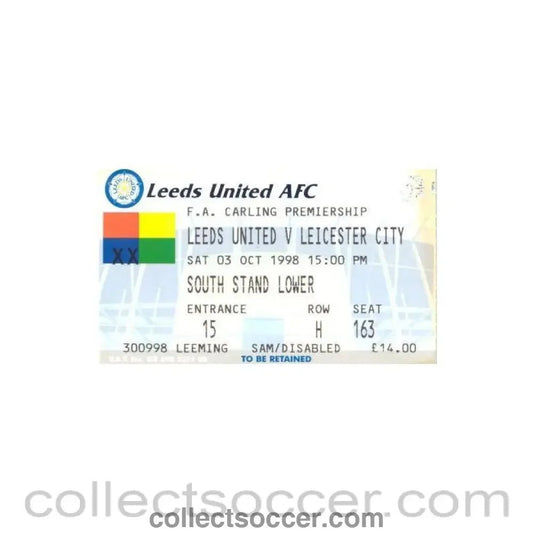 1998 - Leeds United v Leicester City ticket 03/10/1998 - Collect Soccer