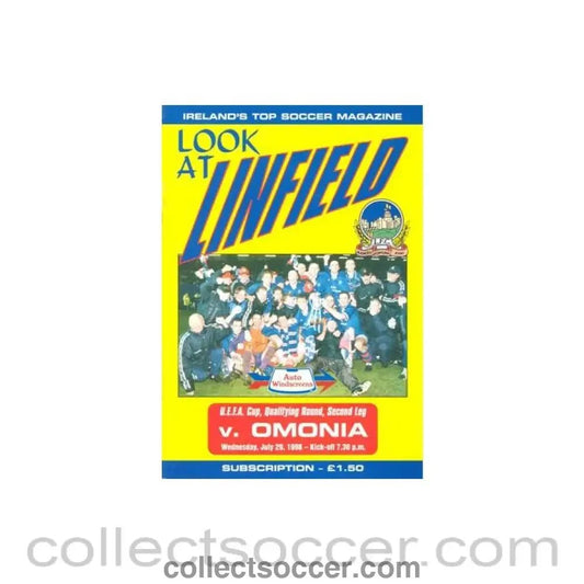 1998 - Linfield v Omonia official programme 29/07/1998 UEFA Cup - Collect Soccer