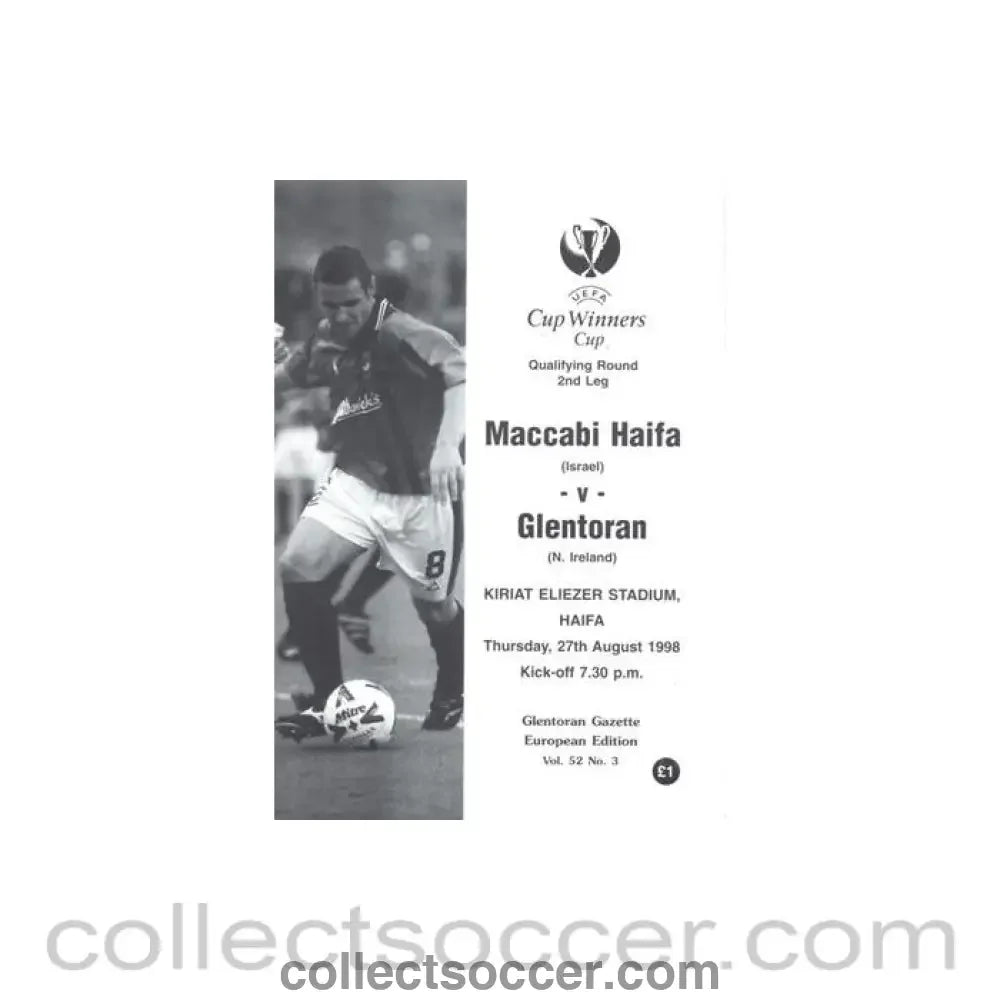 1998 - Maccabi Haifa v Glentoran official programme 27/08/1998 Cup Winners Cup - Collect Soccer