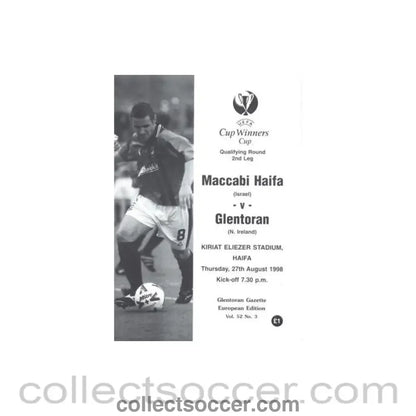 1998 - Maccabi Haifa v Glentoran official programme 27/08/1998 Cup Winners Cup - Collect Soccer