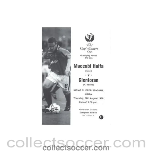 1998 - Maccabi Haifa v Glentoran official programme 27/08/1998 Cup Winners Cup - Collect Soccer