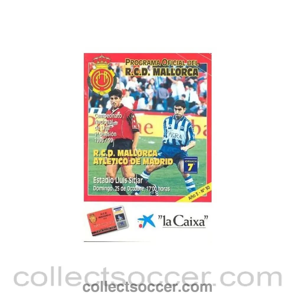 1998 Majorca v Atletico Madrid official programme 25/10/1998, Spanish produced, in Spanish - Collect Soccer