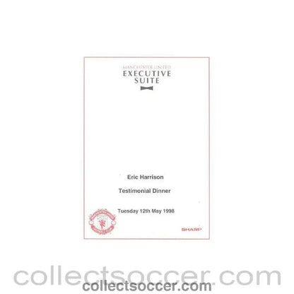 1998 - Manchester United Eric Harrison Testimonial Dinner menu 12/05/1998 - Collect Soccer