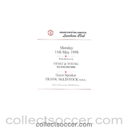 1998 - Manchester United menu 11/05/1998