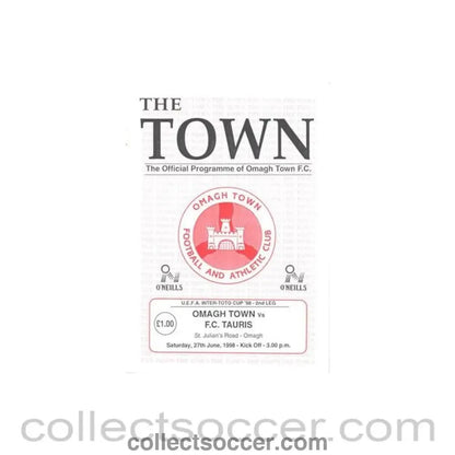 1998 - Omagh Town v Tauris official programme 27/06/1998 Intertoto Cup - Collect Soccer