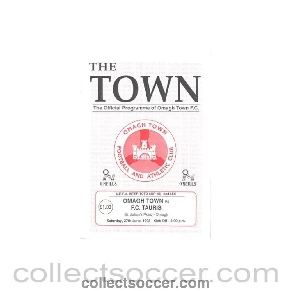 1998 - Omagh Town v Tauris official programme 27/06/1998 Intertoto Cup - Collect Soccer
