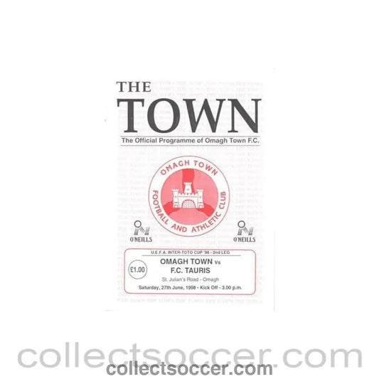 1998 - Omagh Town v Tauris official programme 27/06/1998 Intertoto Cup - Collect Soccer