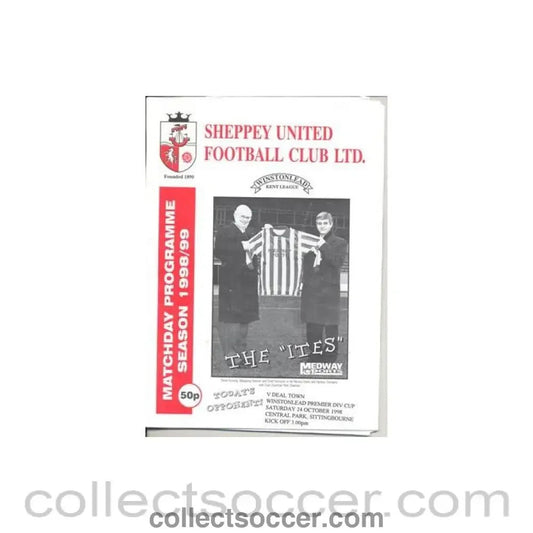 1998 - Sheppey United v Deal Town official programme 24/10/1998 Winstonlead Premier Cup - Collect Soccer
